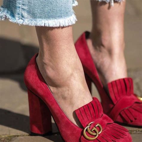 gucci heels red toes|Gucci marmont fringe heels.